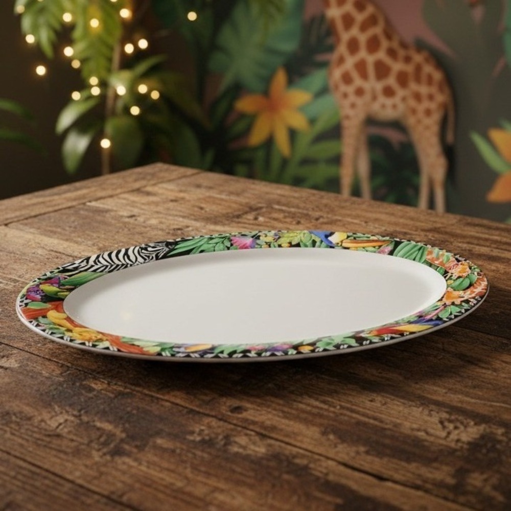 Sakura‎ Ultra Porcelain Oval Platter, Magic Jungle by Sue Zipkin Serving Tray
